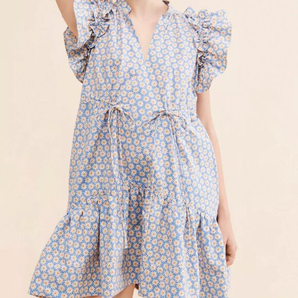 Anthropologie Ruffle-Sleeve Mini Dress Size L - Picture 2 of 4